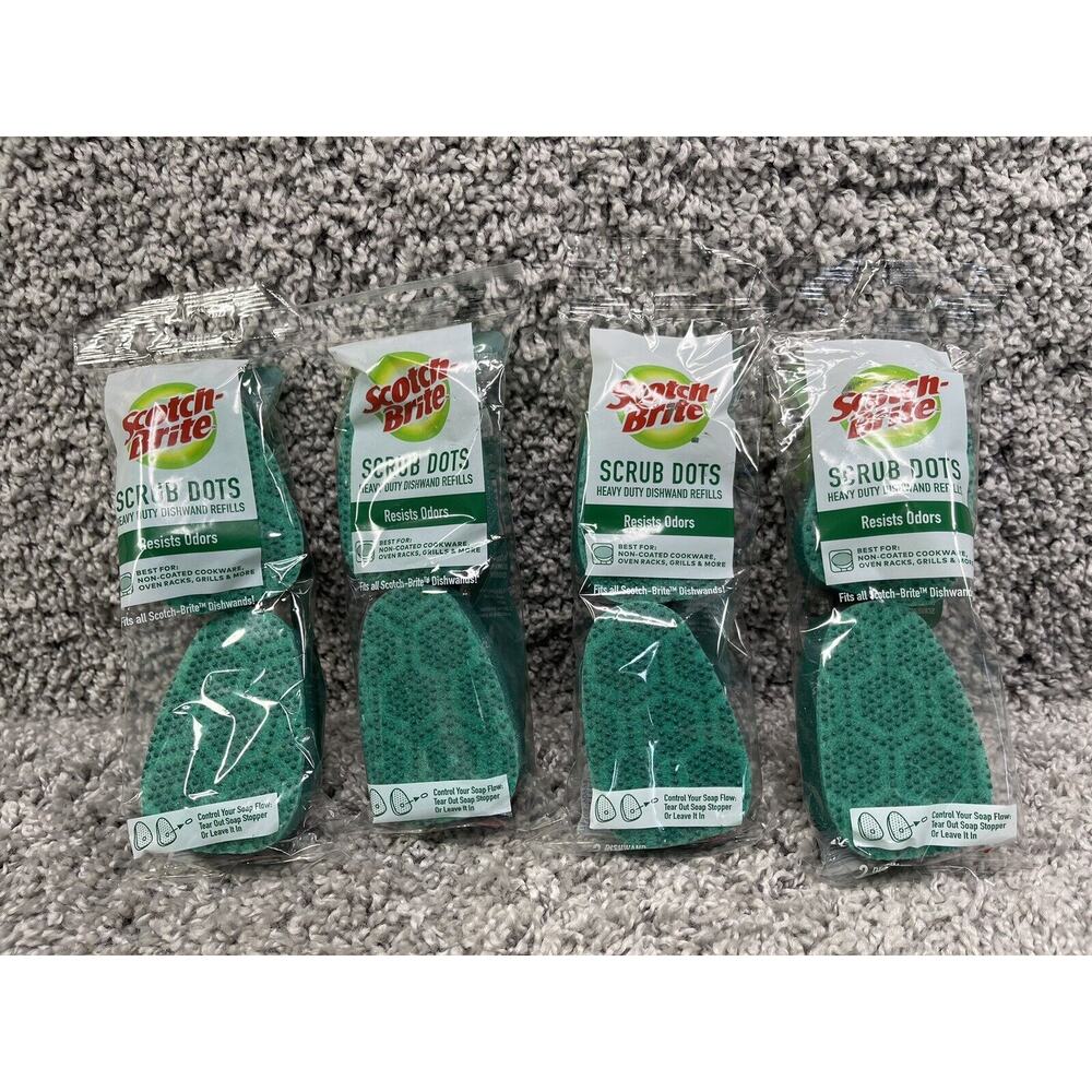 Scotch Brite Scrub Dots Heavy Duty Sponge Refill 1.65 in 4 Pack Bundle Set
